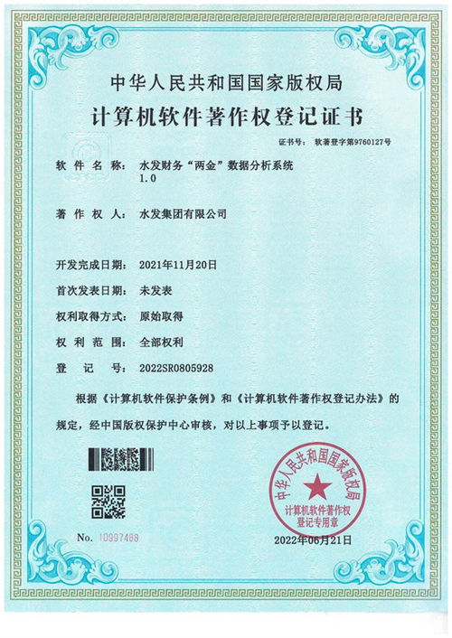 水發集團自主研發數據分析系統榮獲計算機軟件著作權登記證書，彰顯創新實力